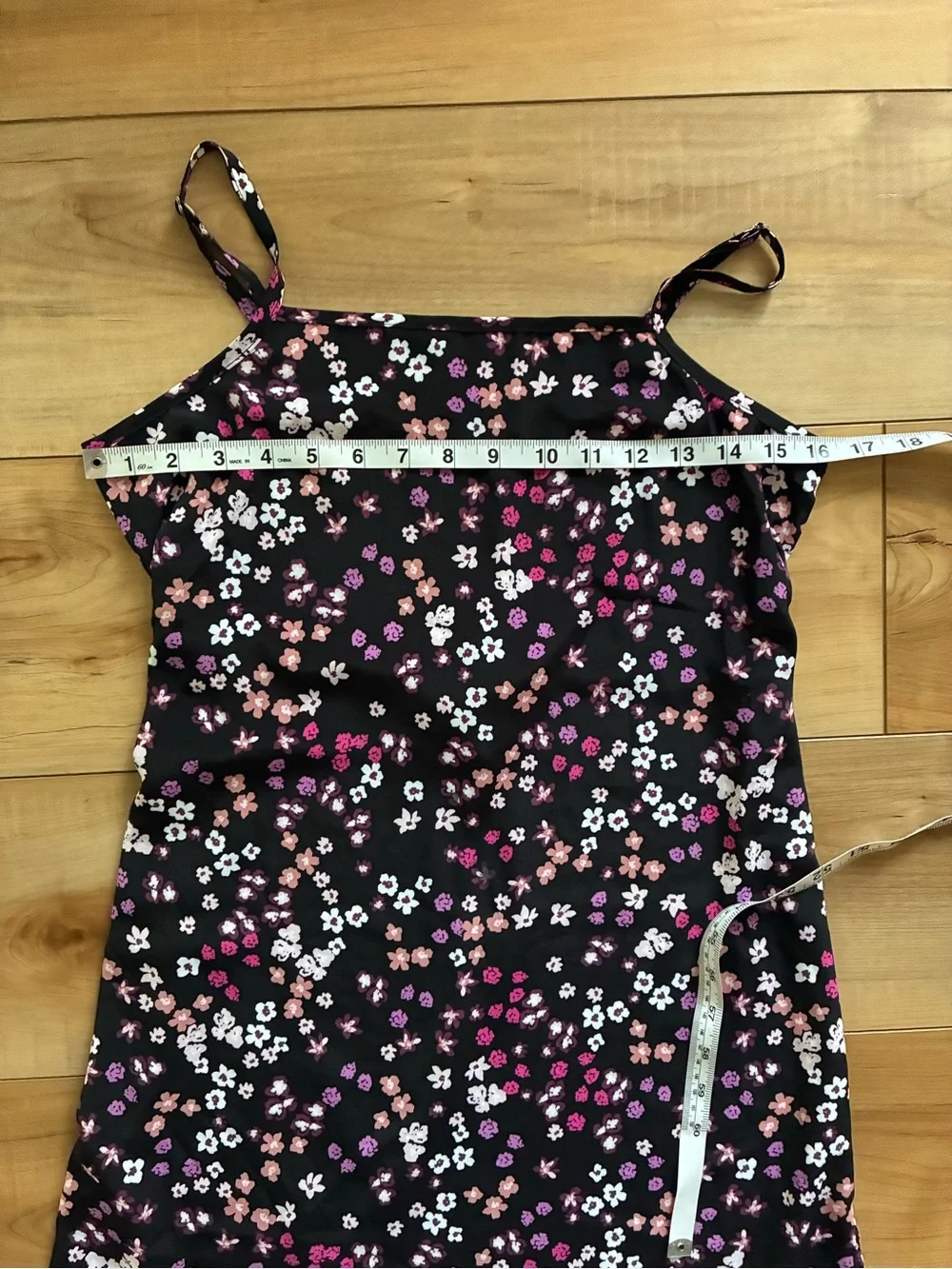 wonder nation Black Floral Slip Dress with Pink & White Blossoms